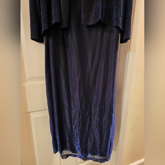 Vtg Y2K 90s Sleeveless Blue Shimmer Maxi Dress Evening Gown Jacket Leslie Fay 14 - Picture 8 of 10